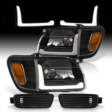 Load image into Gallery viewer, Toyota Tacoma 2001-2004 LED DRL Bar Factory Style Headlights + Corners Black Housing Clear Len Amber Reflector
