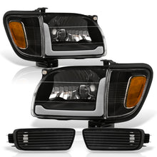 Load image into Gallery viewer, Toyota Tacoma 2001-2004 LED DRL Bar Factory Style Headlights + Corners Black Housing Clear Len Amber Reflector
