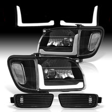 Load image into Gallery viewer, Toyota Tacoma 2001-2004 LED DRL Bar Factory Style Headlights + Corners Black Housing Clear Len Clear Reflector
