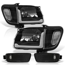 Load image into Gallery viewer, Toyota Tacoma 2001-2004 LED DRL Bar Factory Style Headlights + Corners Black Housing Clear Len Clear Reflector
