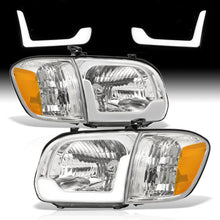 Load image into Gallery viewer, Toyota Tundra (Double Cab / 4 Door Models Only) 2005-2006 / Sequoia 2005-2007 LED DRL Bar Factory Style Headlights + Corners Chrome Housing Clear Len Amber Reflector
