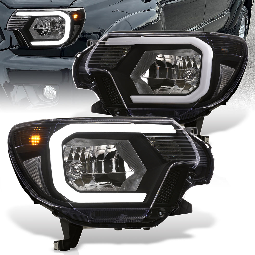 Toyota Tacoma 2012-2015 LED DRL Bar Factory Style Headlights Black Housing Clear Len Clear Reflector