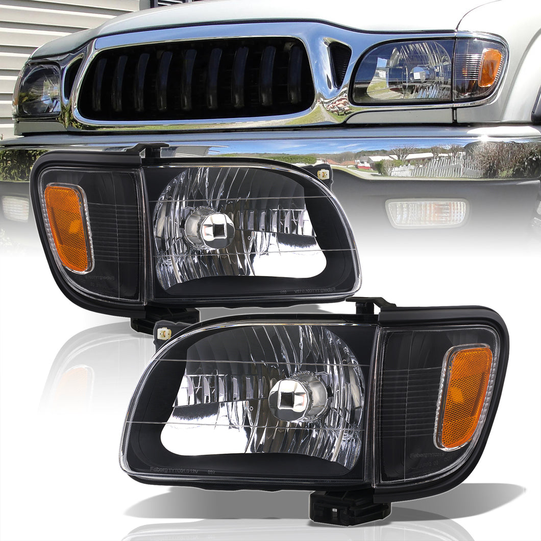 Toyota Tacoma 2001-2004 Factory Style Headlights + Corners Black Housing Clear Len Amber Reflector