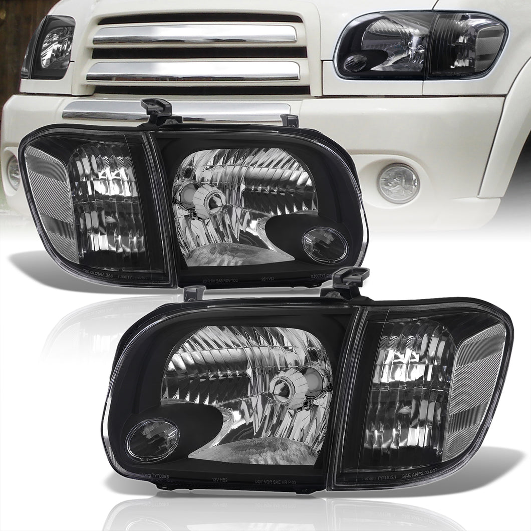 Toyota Tundra (Double Cab / 4 Door Models Only) 2005-2006 / Sequoia 2005-2007 Factory Style Headlights + Corners Black Housing Clear Len Clear Reflector