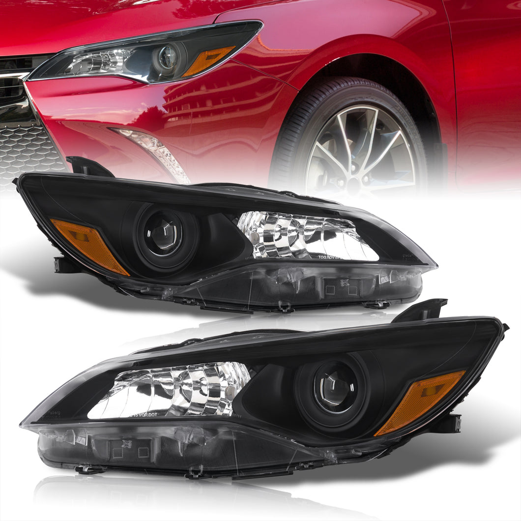 Toyota Camry 2015-2017 Factory Style Headlights Black Housing Clear Len Amber Reflector (Halogen Models Only)