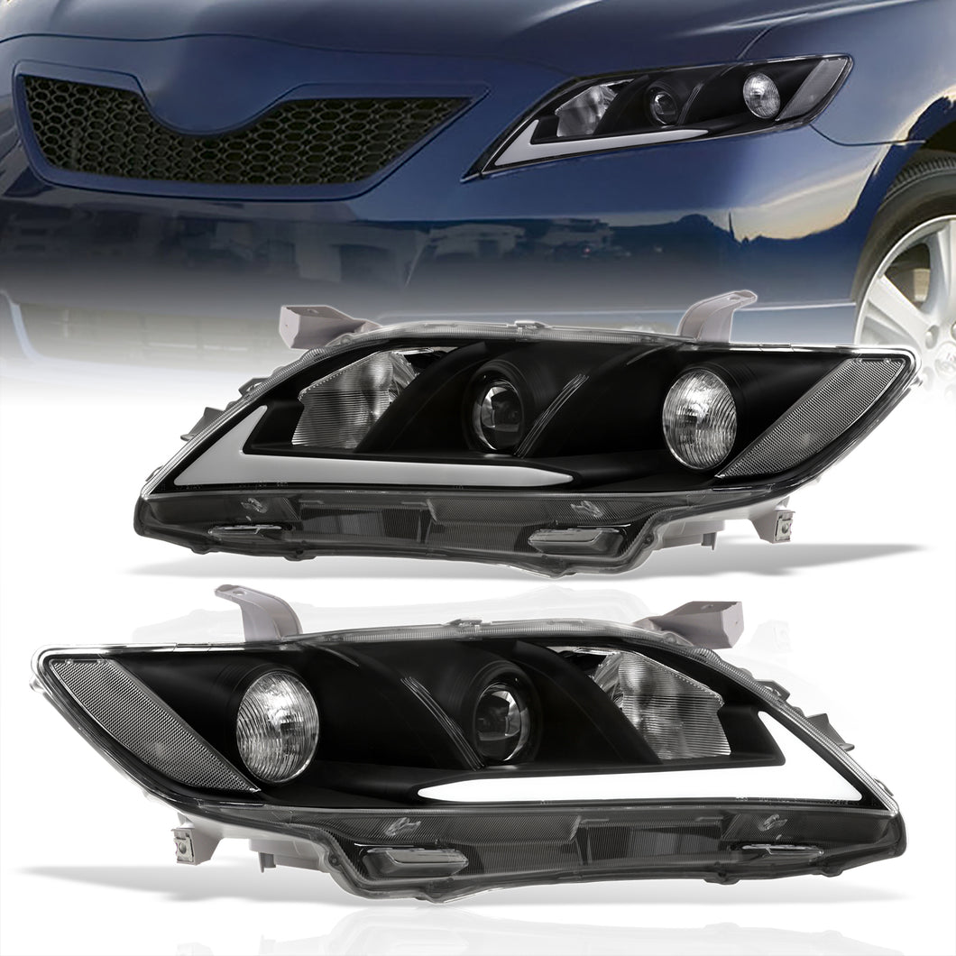 Toyota Camry 2007-2009 LED DRL Bar Factory Style Headlights Black Housing Clear Len Clear Reflector