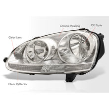 Load image into Gallery viewer, Volkswagen Golf 2006-2008 / Rabbit 2006-2008 / Jetta 2006-2010 Factory Style Headlights Chrome Housing Clear Len Clear Reflector (Halogen Models Only)

