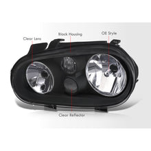 Load image into Gallery viewer, Volkswagen Golf GTI MK4 1999-2006 / Cabrio MK4 1999-2002 Factory Style Headlights Black Housing Clear Len Clear Reflector
