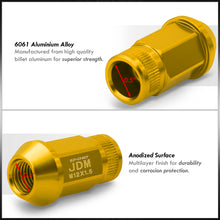 Load image into Gallery viewer, JDM Sport M12 X 1.5 Aluminum Open Lug Nuts Gold (4 Piece)
