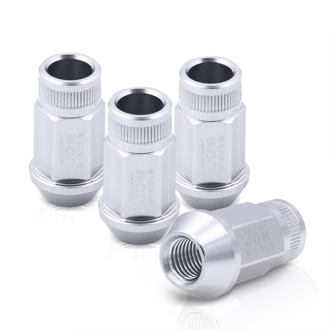 JDM Sport M12 X 1.5 Aluminum Open Lug Nuts Silver (4 Piece)