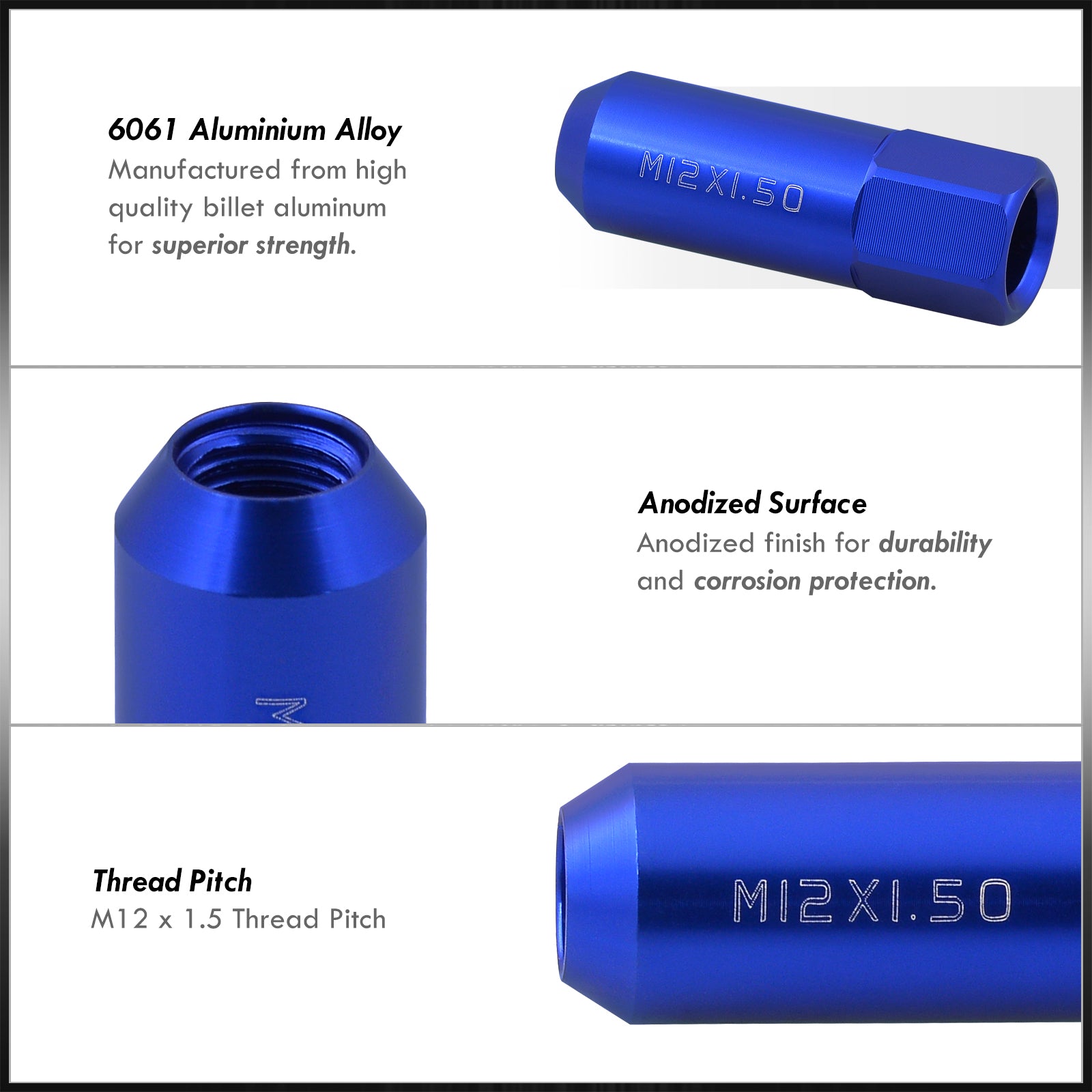 M12 x 1.5 Open Lug Nuts Blue (20 Piece) – AJP Distributors