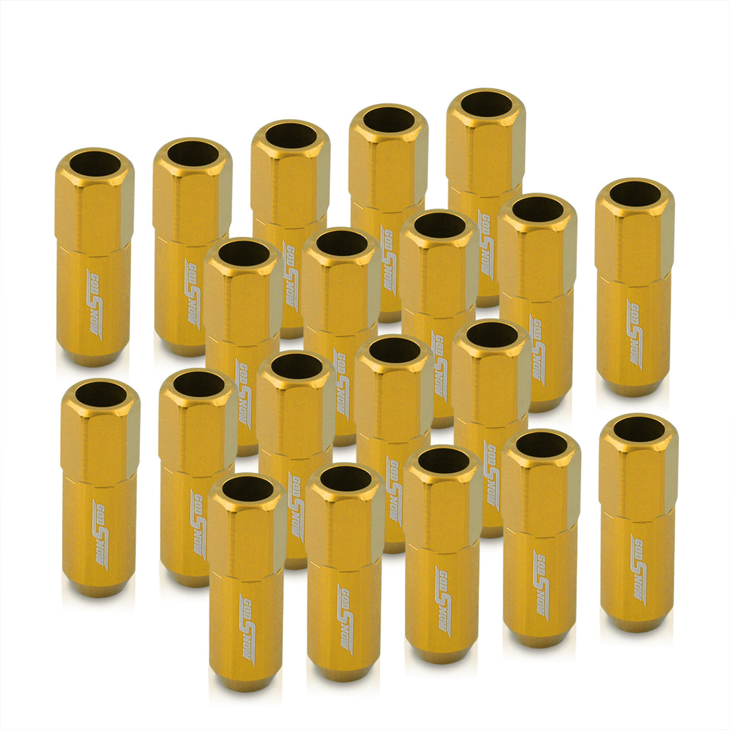 M12 x 1.25 Extended Aluminum Open Lug Nuts Gold (20 Piece)