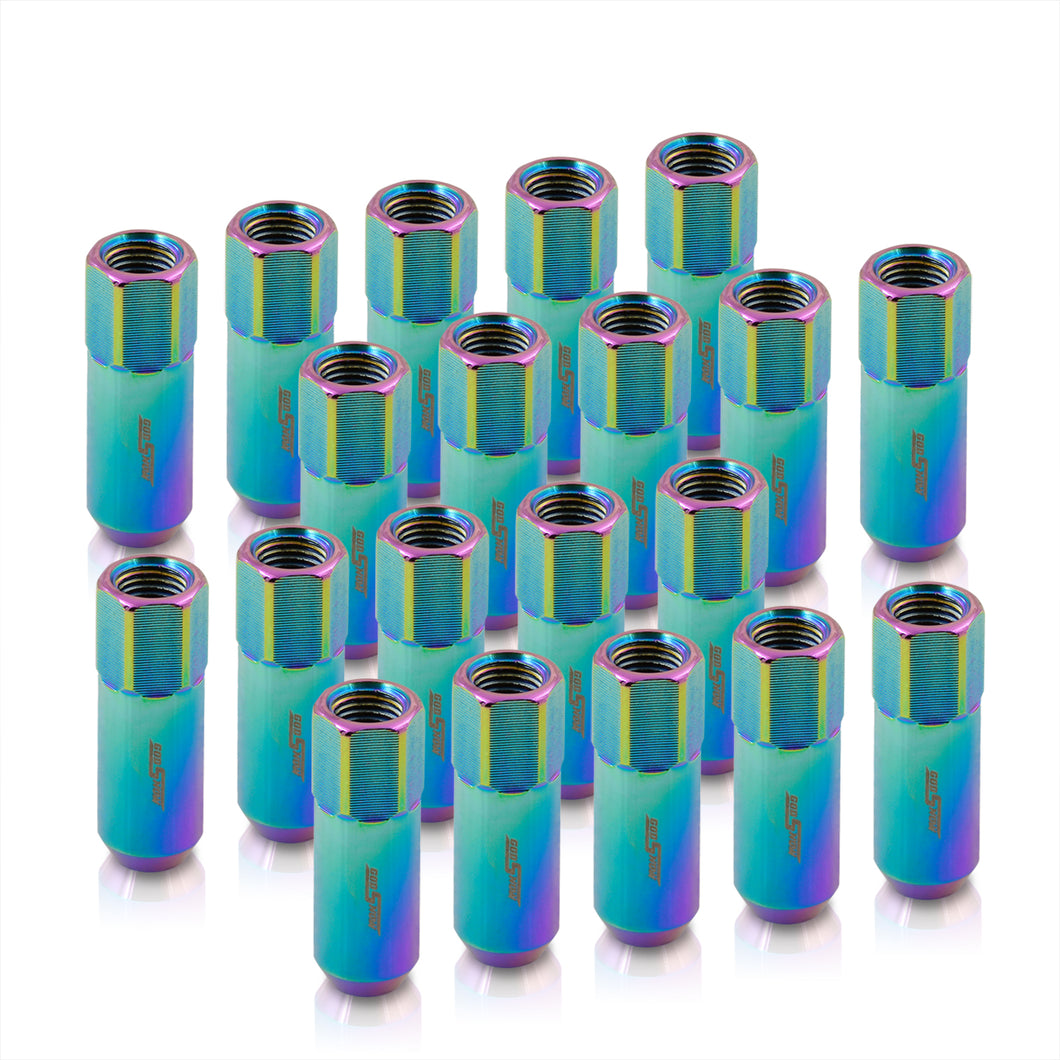 M12 x 1.25 Extended Aluminum Open Lug Nuts Neo Chrome (20 Piece)