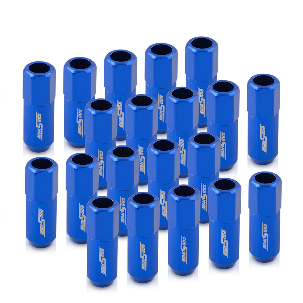 M12 x 1.5 Extended Aluminum Open Lug Nuts Blue (20 Piece)