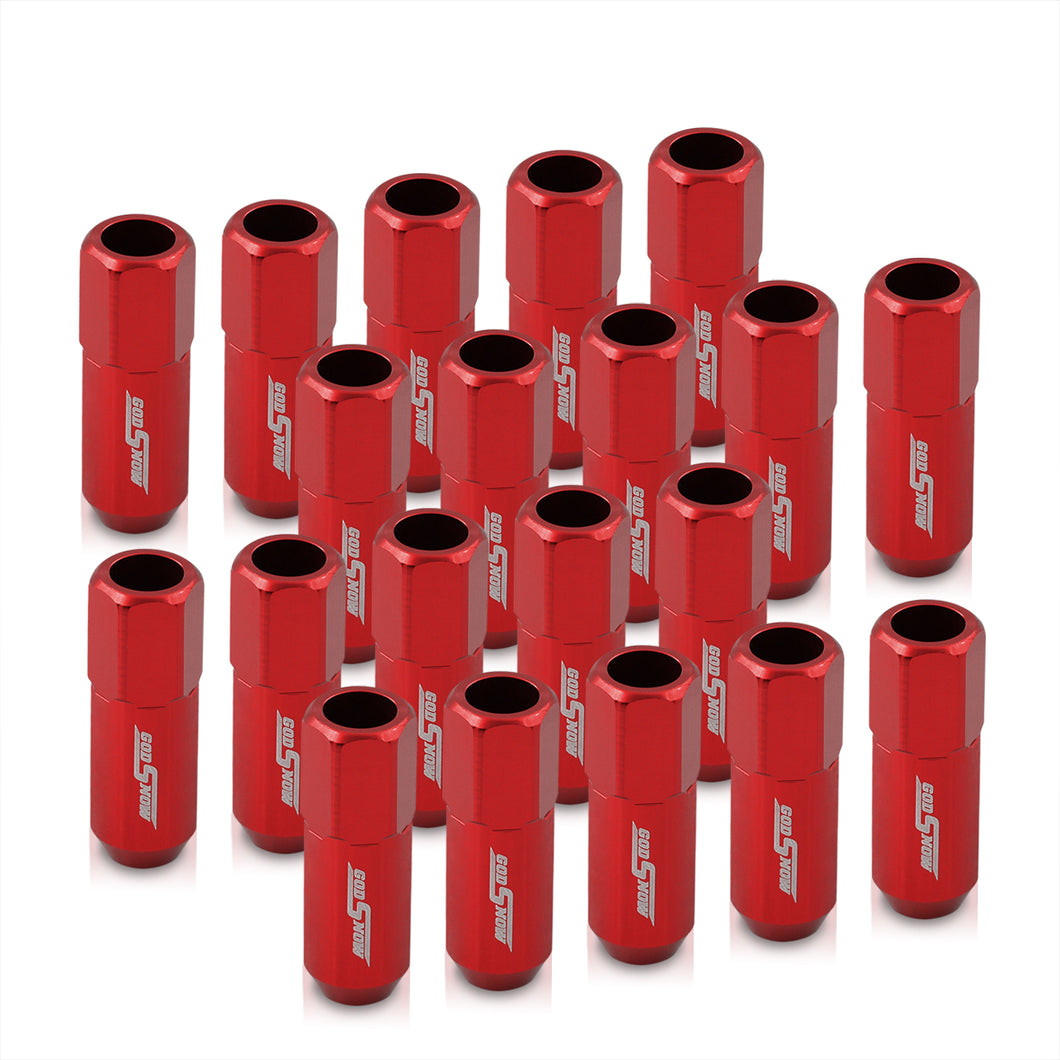 M12 x 1.5 Extended Aluminum Open Lug Nuts Red (20 Piece)