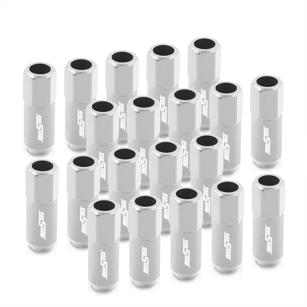 M12 x 1.5 Extended Aluminum Open Lug Nuts Silver (20 Piece)