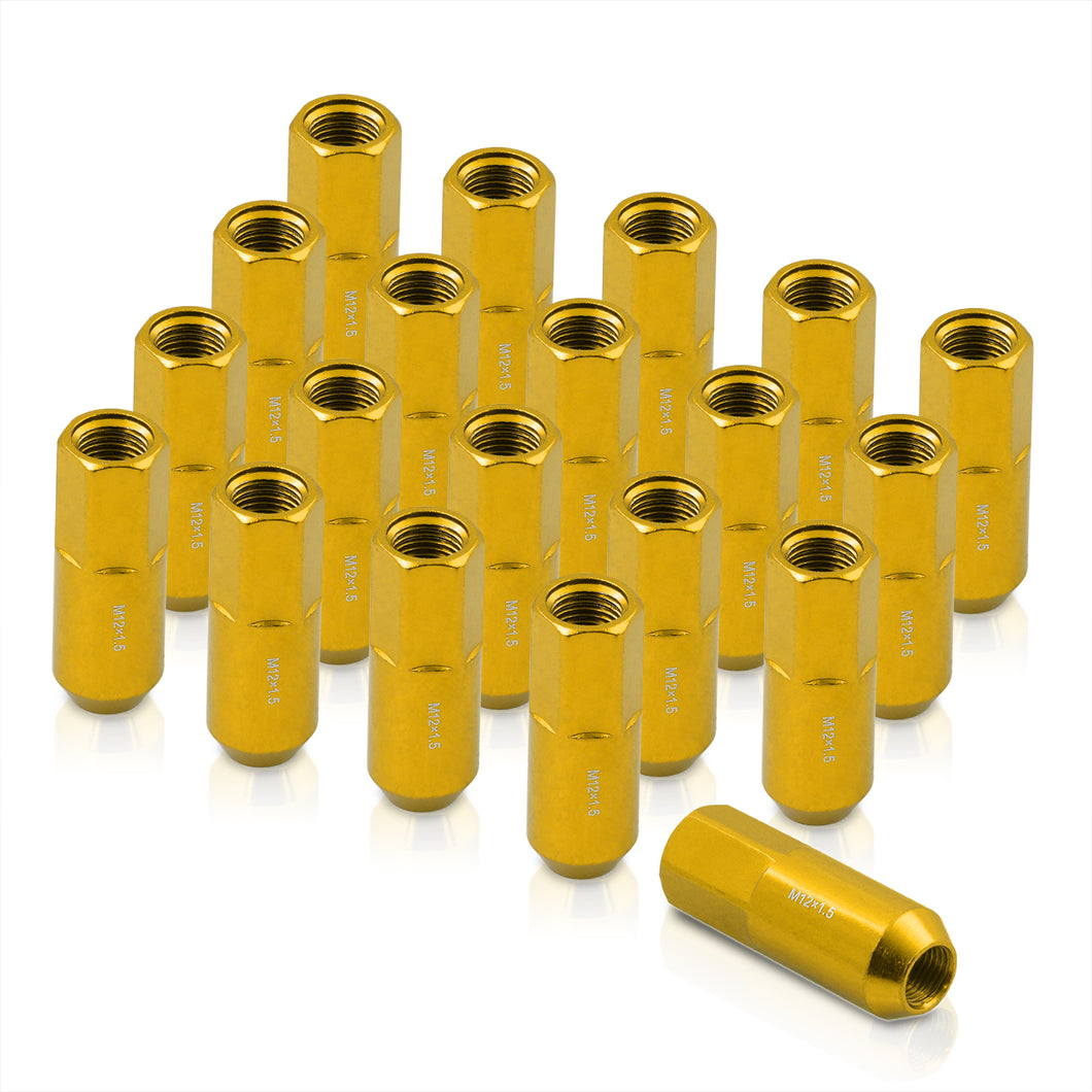 M12 x 1.5 Heavy Duty Steel Extended Open Lug Nuts 24K Gold (20 Piece)