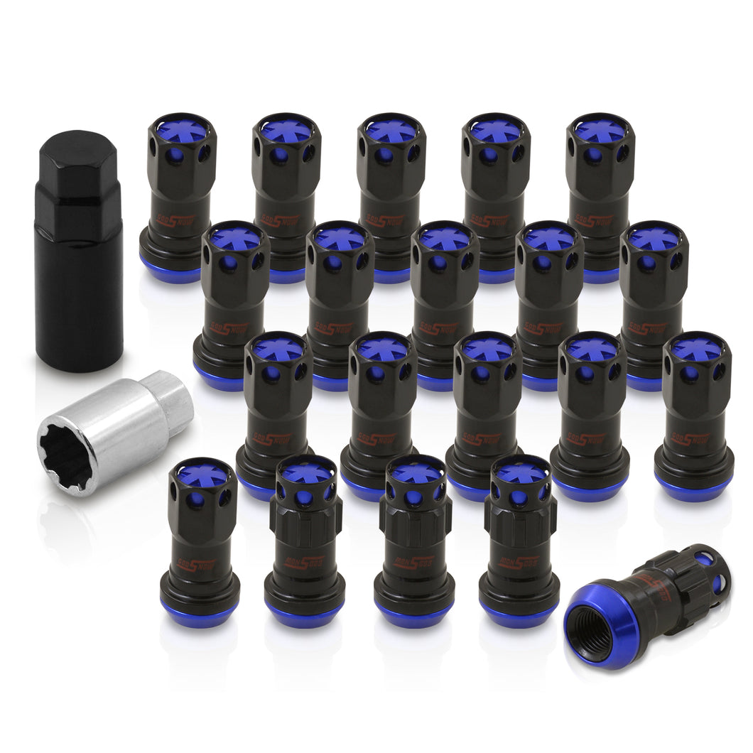 M12 x 1.25 Steel Body Lug Nuts Black Body Blue Cap (20 Piece)