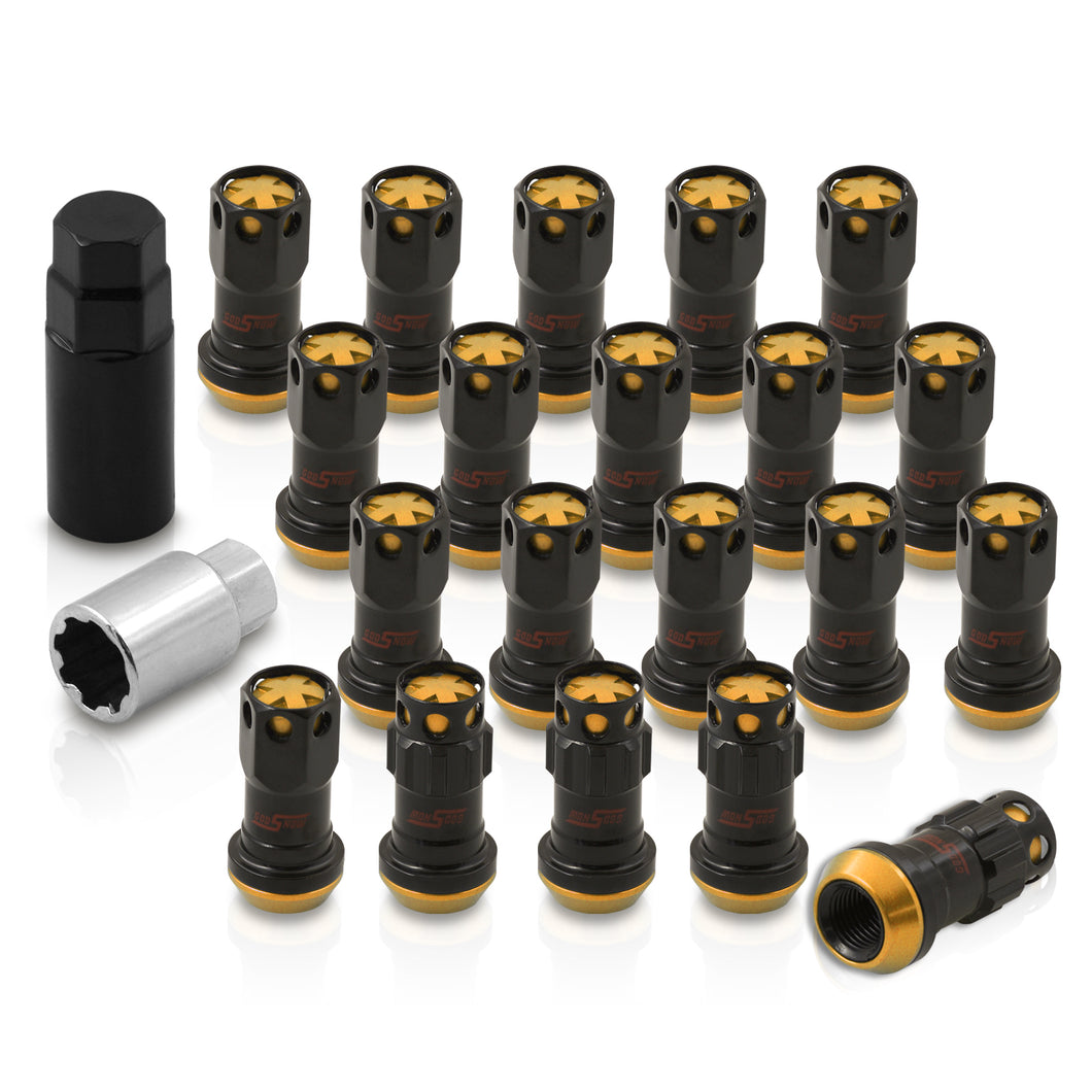 M12 x 1.25 Steel Body Lug Nuts Black Body Gold Cap (20 Piece)