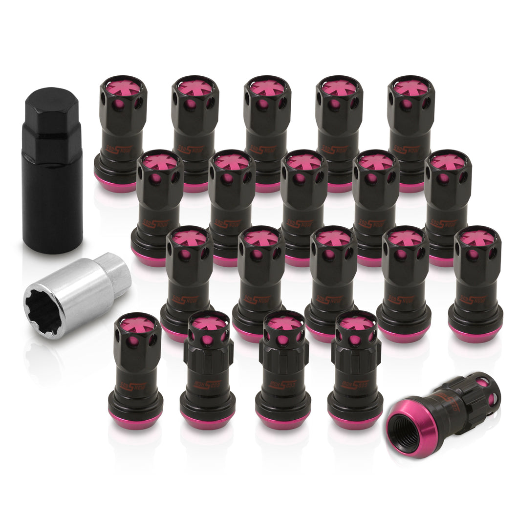 M12 x 1.25 Steel Body Lug Nuts Black Body Pink Cap (20 Piece)