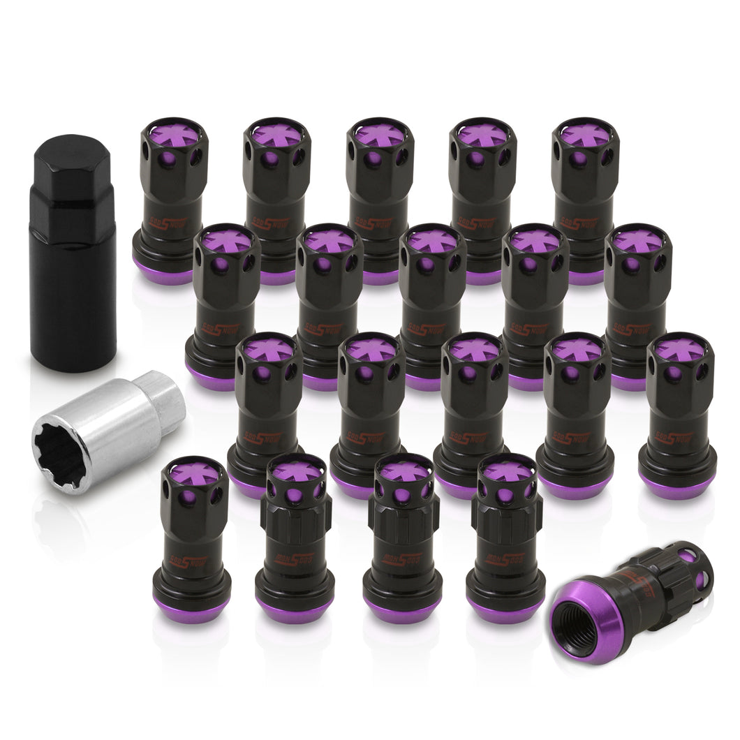 M12 x 1.25 Steel Body Lug Nuts Black Body Purple Cap (20 Piece)