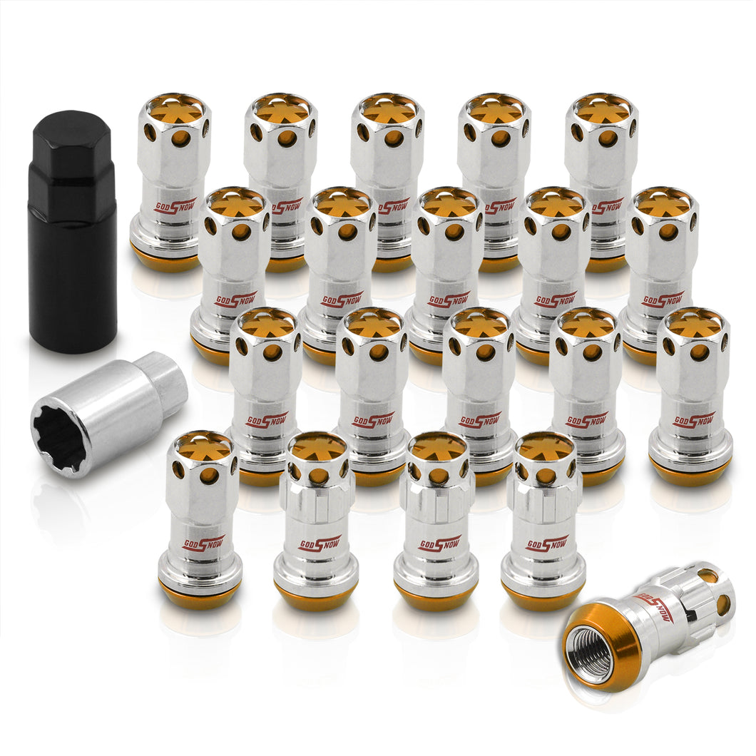 M12 x 1.25 Steel Body Lug Nuts Chrome Body Gold Cap (20 Piece)