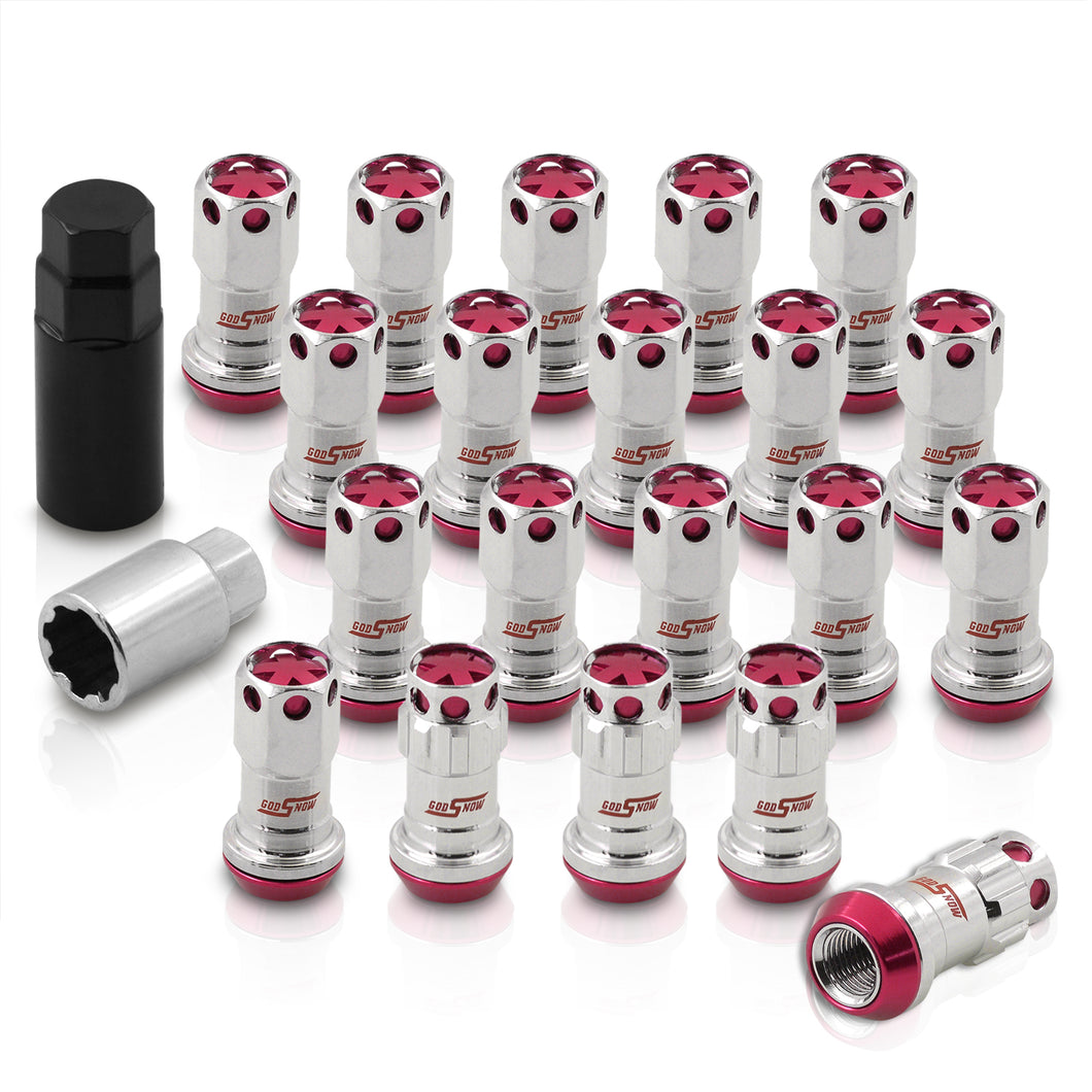 M12 x 1.25 Steel Body Lug Nuts Chrome Body Pink Cap (20 Piece)