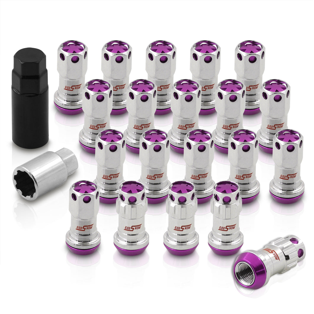 M12 x 1.25 Steel Body Lug Nuts Chrome Body Purple Cap (20 Piece)