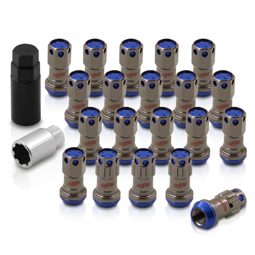 M12 x 1.25 Steel Body Lug Nuts Gunmetal Body Blue Cap (20 Piece)