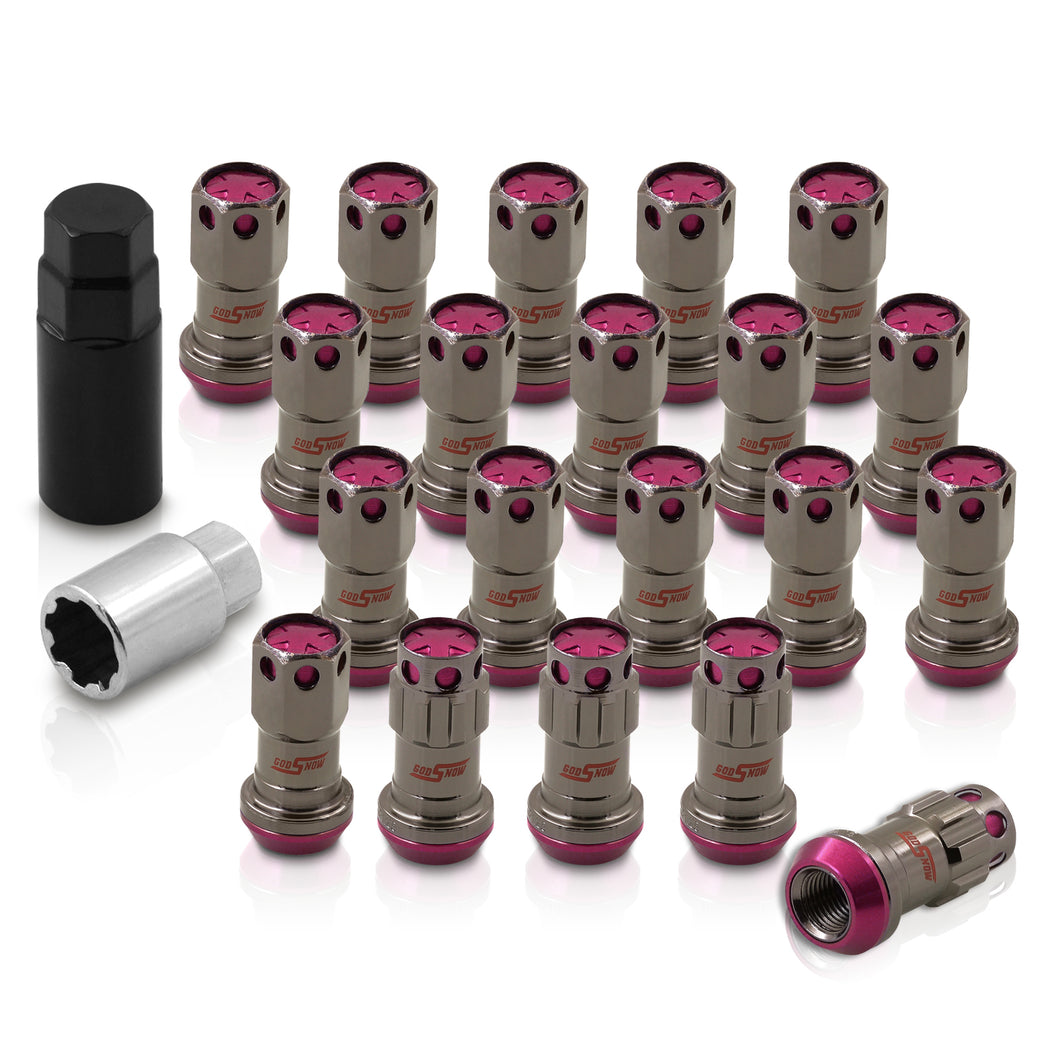 M12 x 1.25 Steel Body Lug Nuts Gunmetal Body Pink Cap (20 Piece)