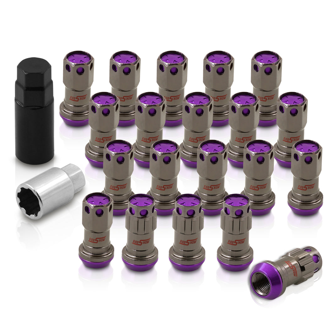 M12 x 1.25 Steel Body Lug Nuts Gunmetal Body Purple Cap (20 Piece)