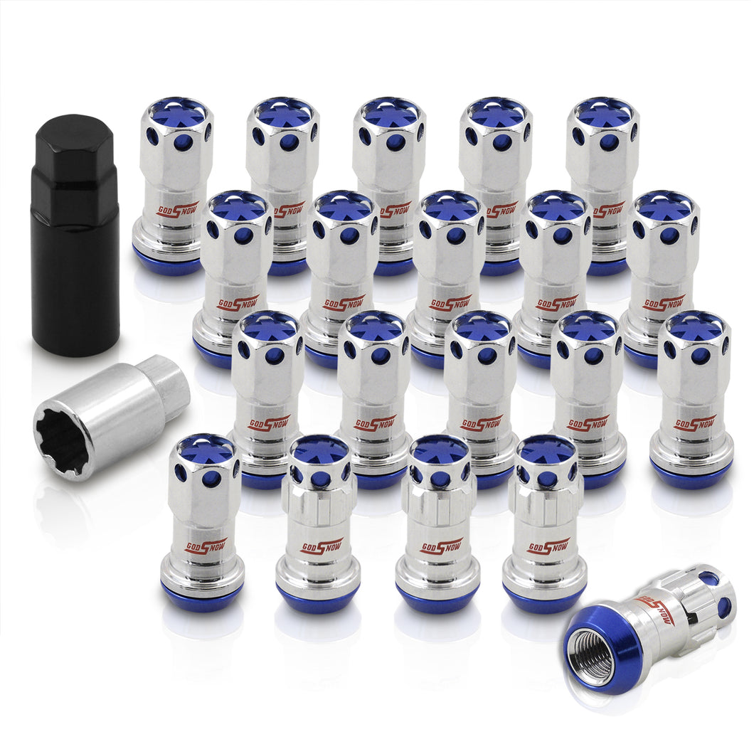 M12 x 1.5 Steel Body Lug Nuts Chrome Body Blue Cap (20 Piece)