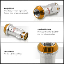 Load image into Gallery viewer, M12 x 1.5 Steel Body Lug Nuts Chrome Body Gold Cap (20 Piece)
