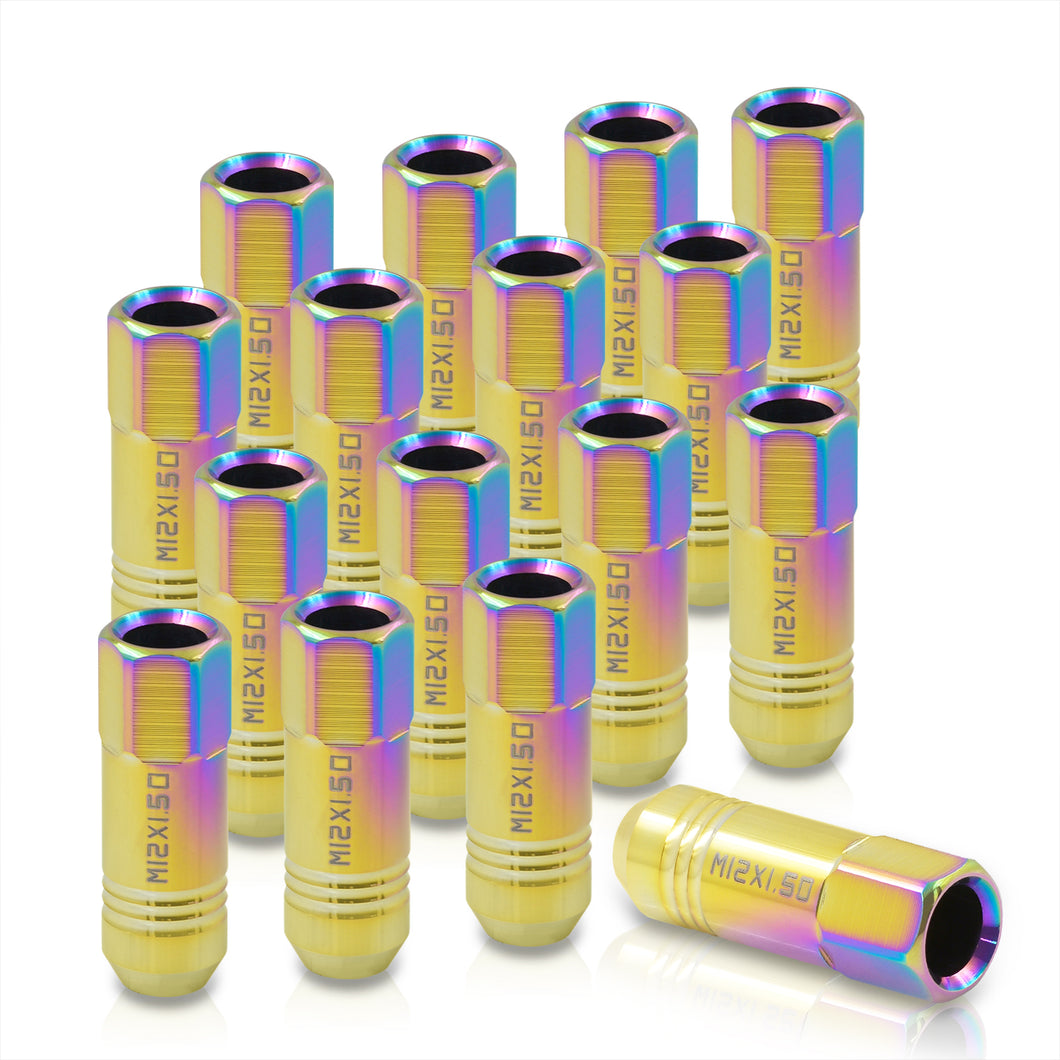 M12 x 1.50 Extended Aluminum Open Lug Nuts Neo Chrome (16 Piece)