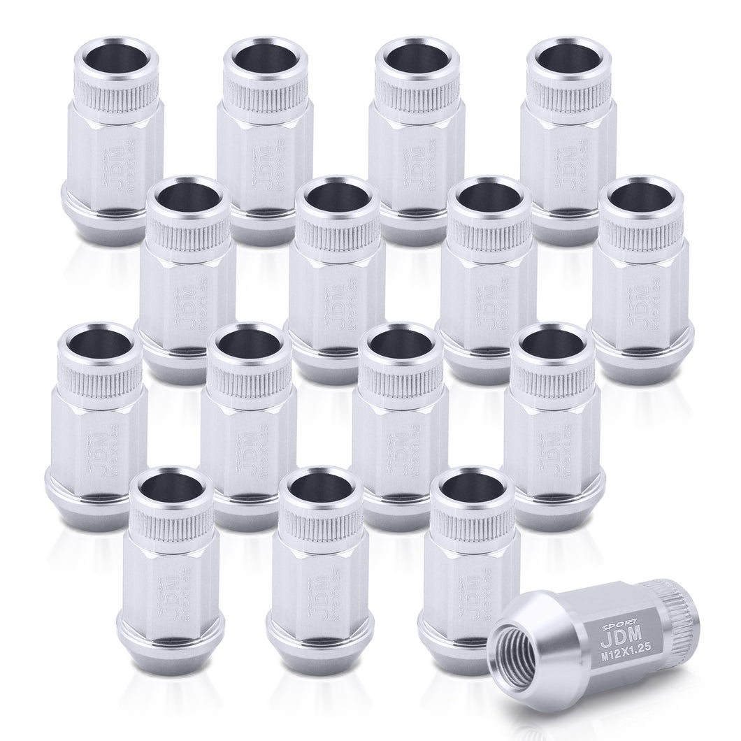 JDM Sport M12 X 1.25 Aluminum Open Lug Nuts Silver (16 Piece)