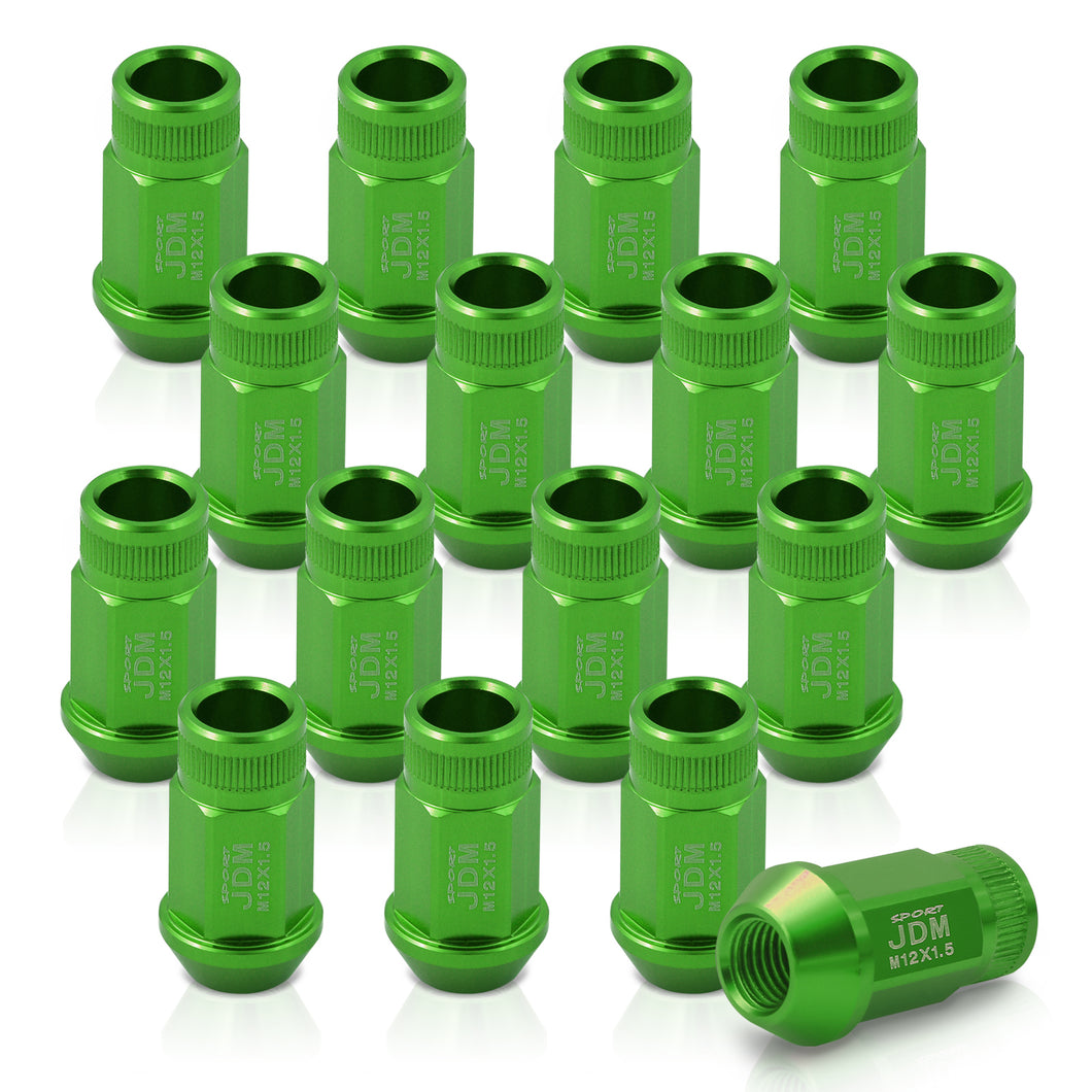 JDM Sport M12 X 1.5 Aluminum Open Lug Nuts Green (16 Piece)