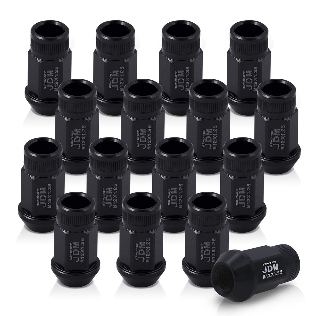 JDM Sport M12 X 1.25 Aluminum Open Lug Nuts Black (16 Piece)