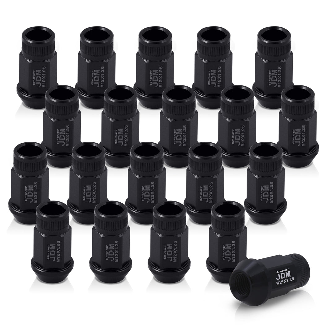 JDM Sport M12 X 1.25 Aluminum Open Lug Nuts Black (20 Piece)