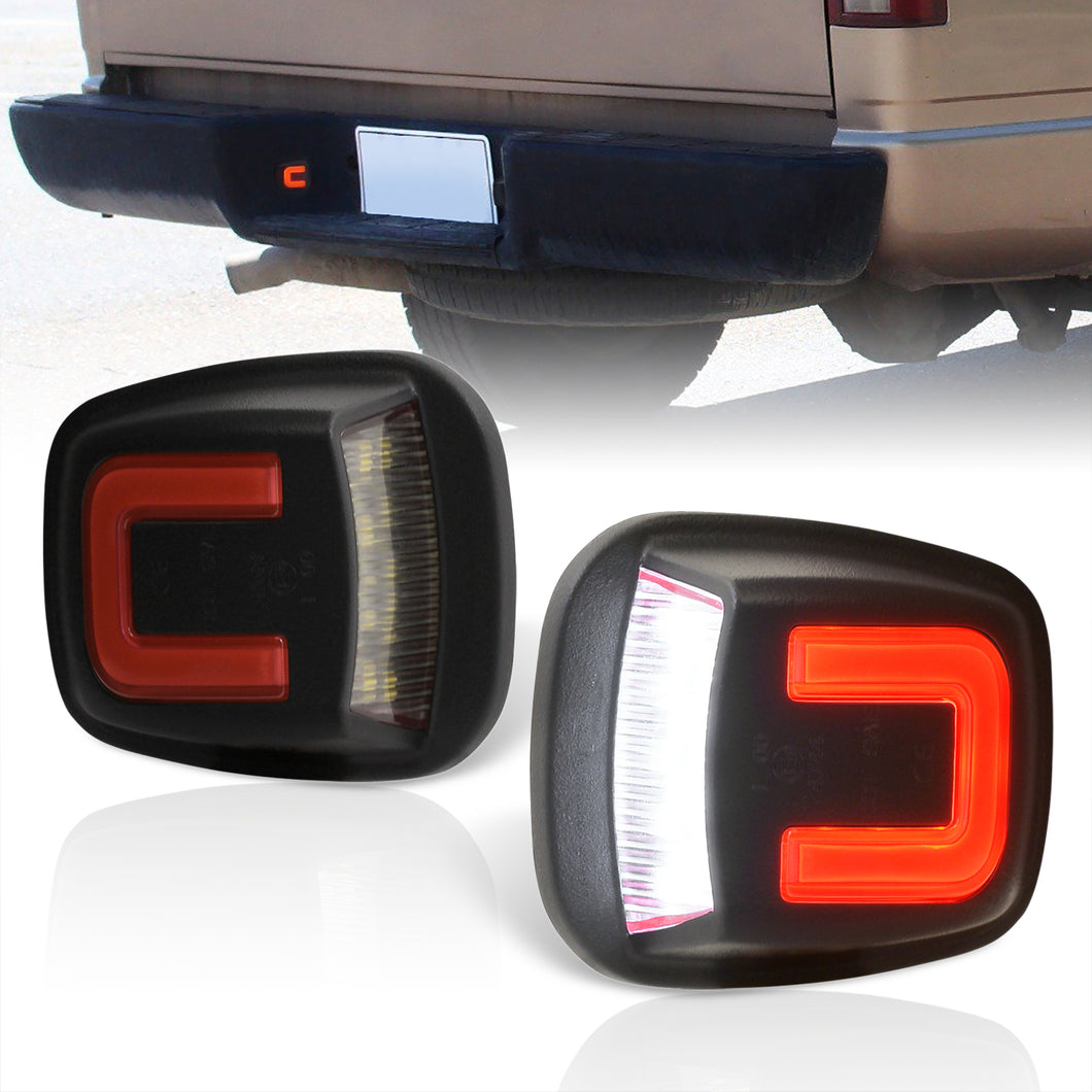 Chevrolet C/K Series 1988-2000 / Suburban Tahoe 1992-2000 / Blazer 1992-1994 / S10 1994-2002 / Cadillac Escalade 1999-2000 / GMC C/K 1988-2000 / Yukon 1992-2000 / Sonoma 1992-2002 White & Red Bar SMD LED License Plate Lights Clear Len