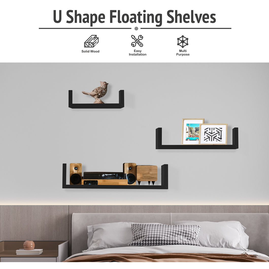 Wall Mounted U-Shaped Floating Shelves 3-Piece Black