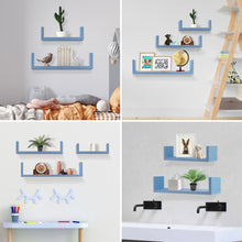 Load image into Gallery viewer, Wall Mounted U-Shaped Floating Shelves 3-Piece Blue
