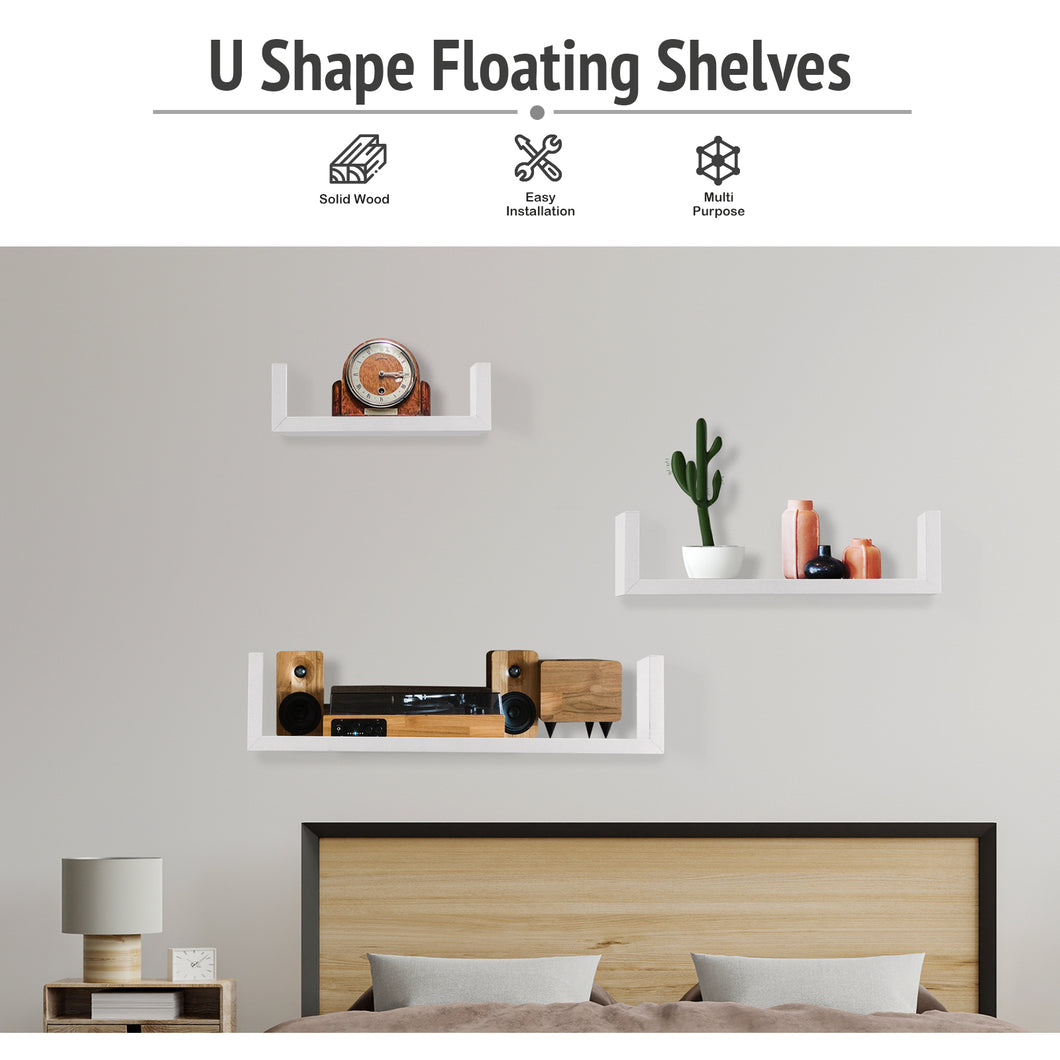 Wall Mounted U-Shaped Floating Shelves 3-Piece White