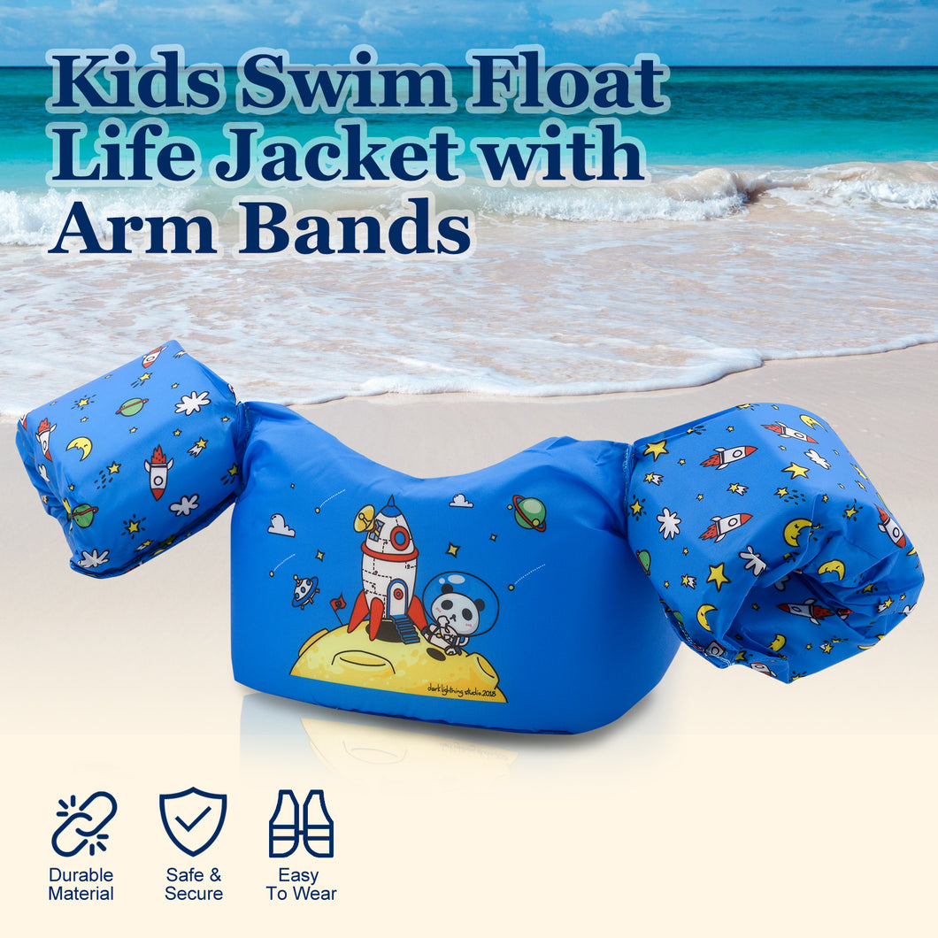 Kids Swim Float Life Jacket Vest with Arm Bands (20-50 LBS) Blue Rocket