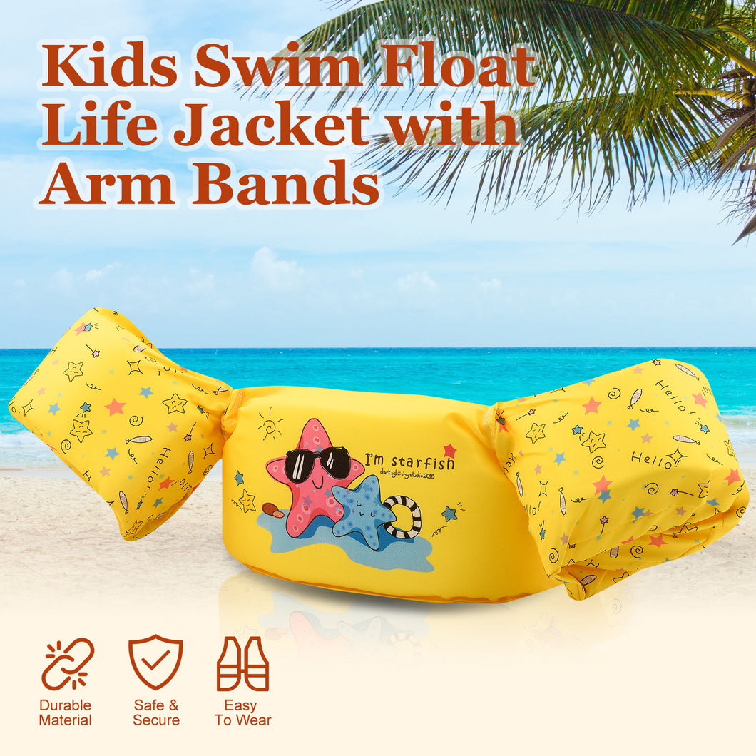 Kids Swim Float Life Jacket Vest with Arm Bands (20-50 LBS) Sunflower Yellow Starfish