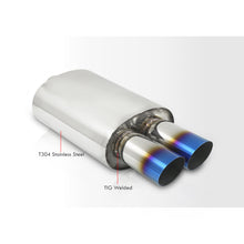 Load image into Gallery viewer, Universal 2.5&quot; Inlet / 3&quot; Dual Slant Tip DTM Style Stainless Steel Exhaust Muffler Burnt
