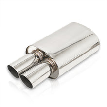 Load image into Gallery viewer, Universal 2.5&quot; Inlet / 3&quot; Dual Slant Tip DTM Style Stainless Steel Exhaust Muffler Chrome
