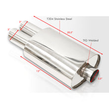 Load image into Gallery viewer, Universal 2.5&quot; Inlet / 3&quot; Dual Slant Tip DTM Style Stainless Steel Exhaust Muffler Chrome

