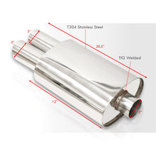 Load image into Gallery viewer, Universal 3&quot; Inlet / 3&quot; Dual Slant Tip DTM Style Stainless Steel Exhaust Muffler Chrome
