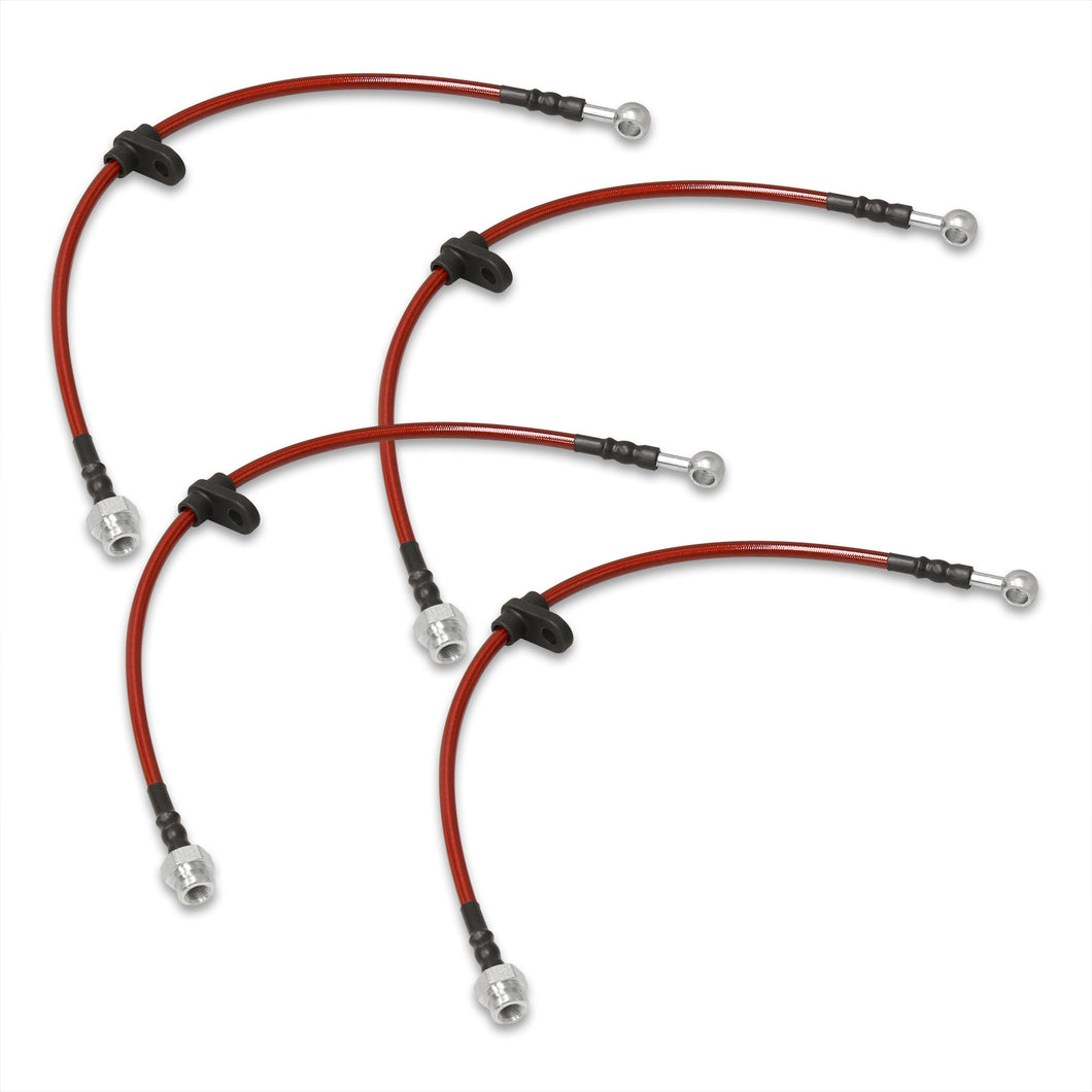 Honda Civic 1996-2000 Stainless Steel Braided Oil Brake Lines Red (Models with Rear Disc Only)