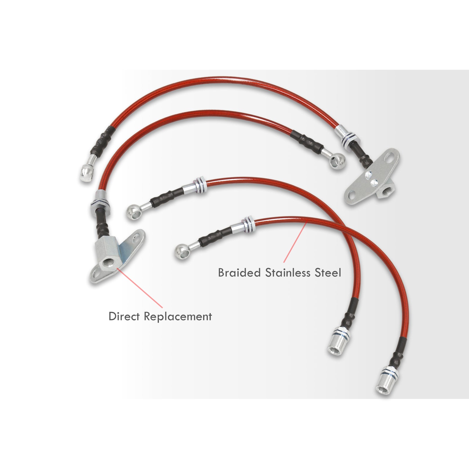 thumbnail image 2 of Stainless Steel Braided Brake Line Kit For 1993-2002 Toyota Corolla E110 – Front & Rear, Red 2 of 6